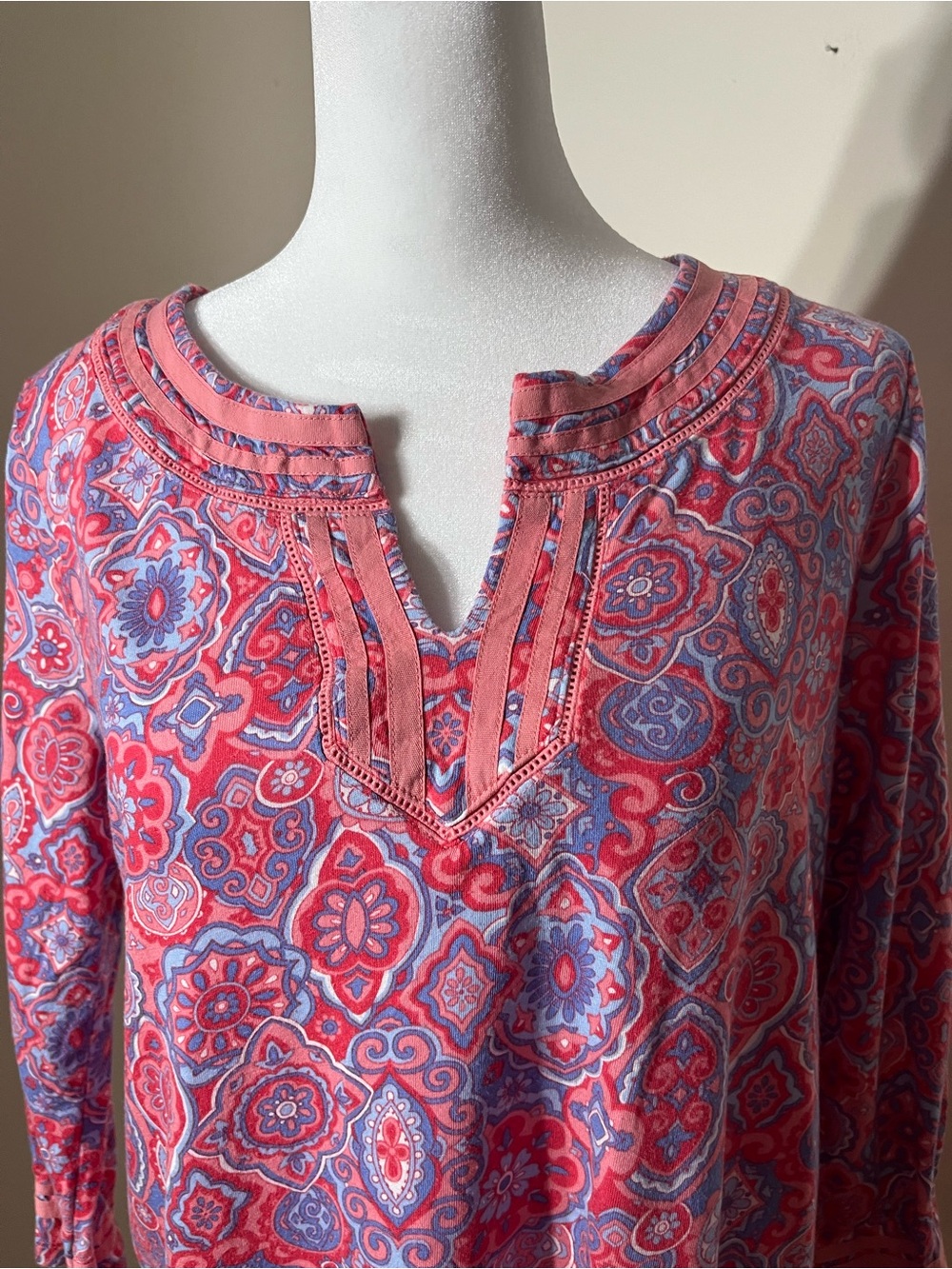 Talbots Pink & Purple Medallion Print Tunic Top